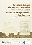 Résumés d'essais de tracteurs agricoles suivant les codes 1 et 2 de l'OCDE : janvier 2001 à décembre 2001